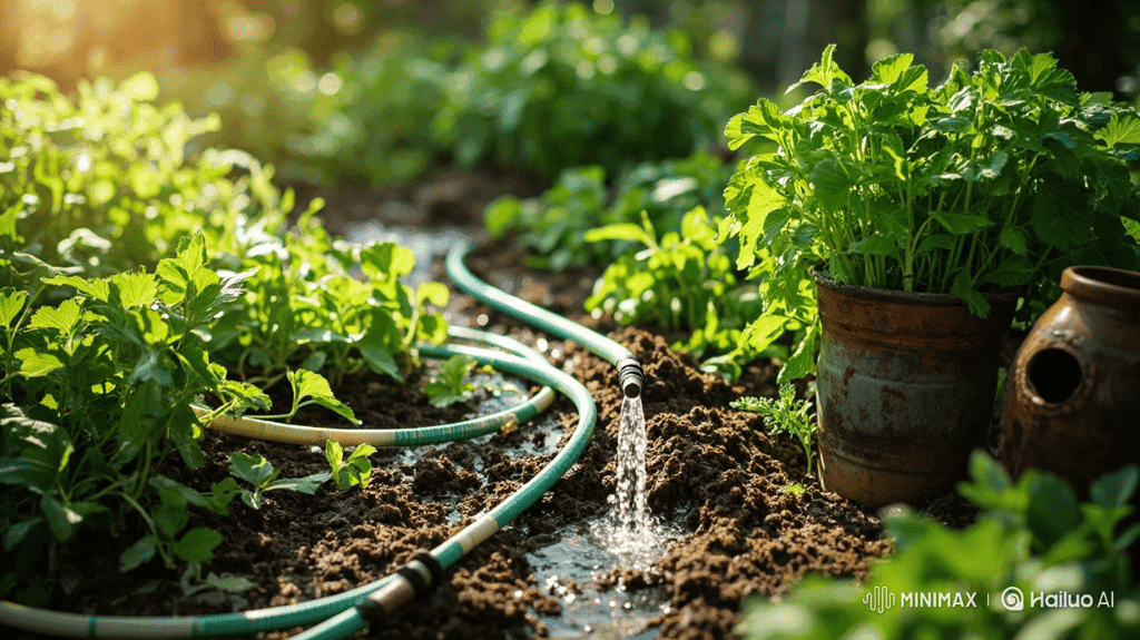 Sistema de irrigação por gotejamento em horta
