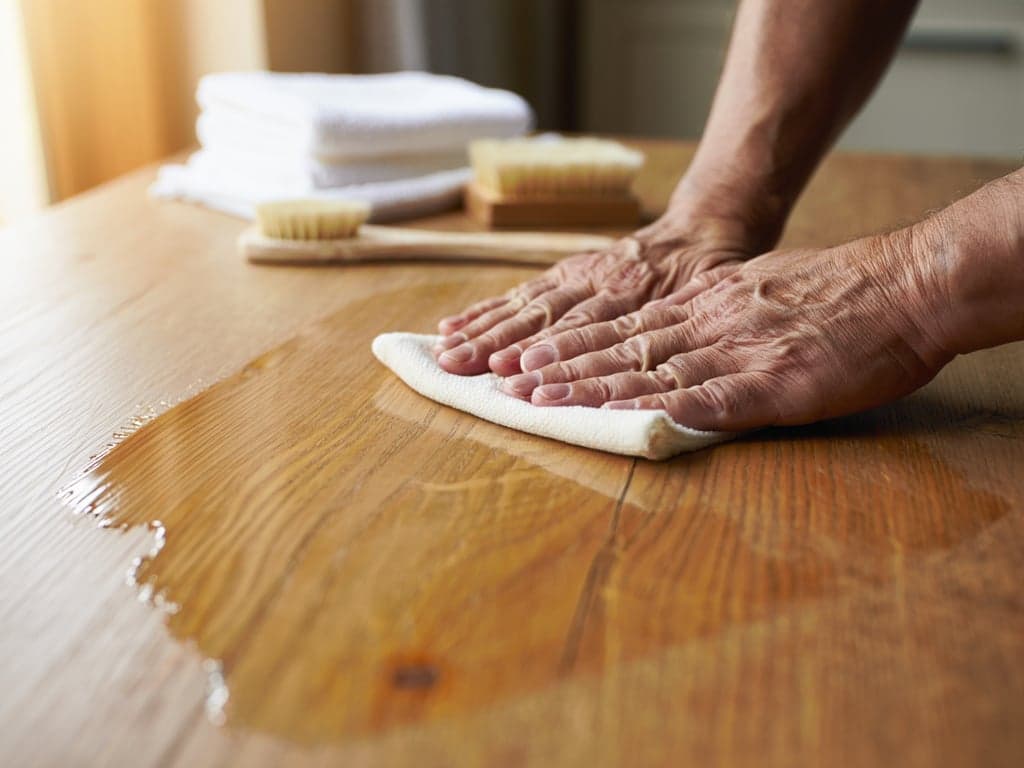 Pessoa limpando móvel antigo com flanela macia