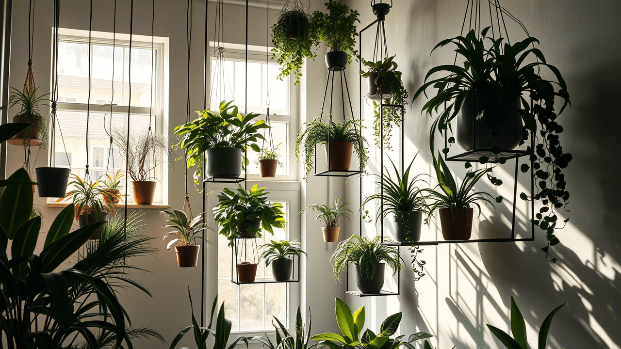 Decoração com suportes e vasos