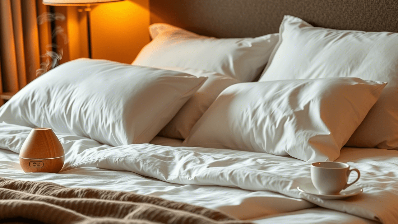 Cama com roupas de cama macias e convidativas