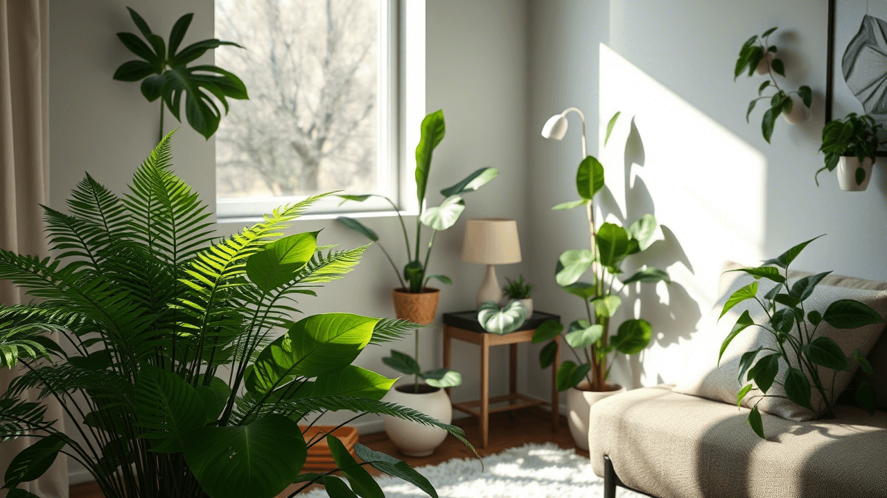 Vaso com planta Zamioculca em canto sombreado