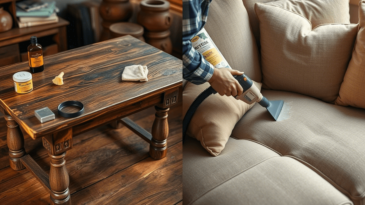 Detalhe de madeira sendo hidratada com cera natural